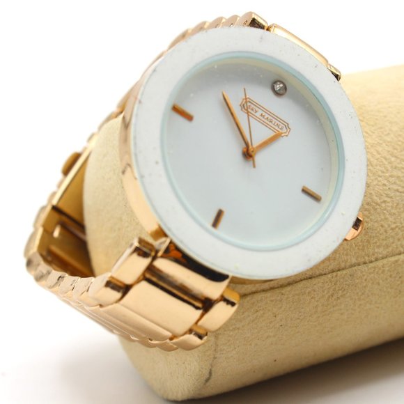 Sky Marine Women's Casual Luxury Classic Watch Gold Tone White Face Rhinestone - Picture 1 of 6